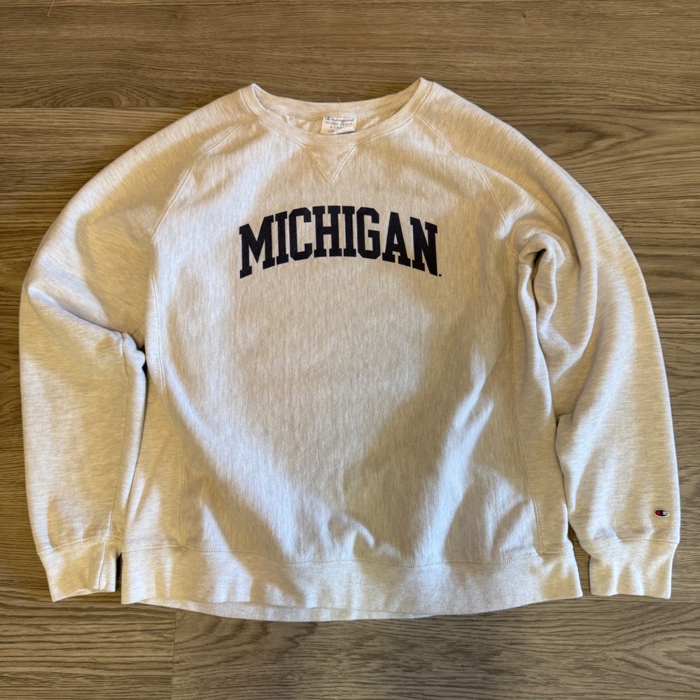 Vintage Y2K Champion Reverse Weave Michigan Sweatshirt Oatmeal Heather XL Mens